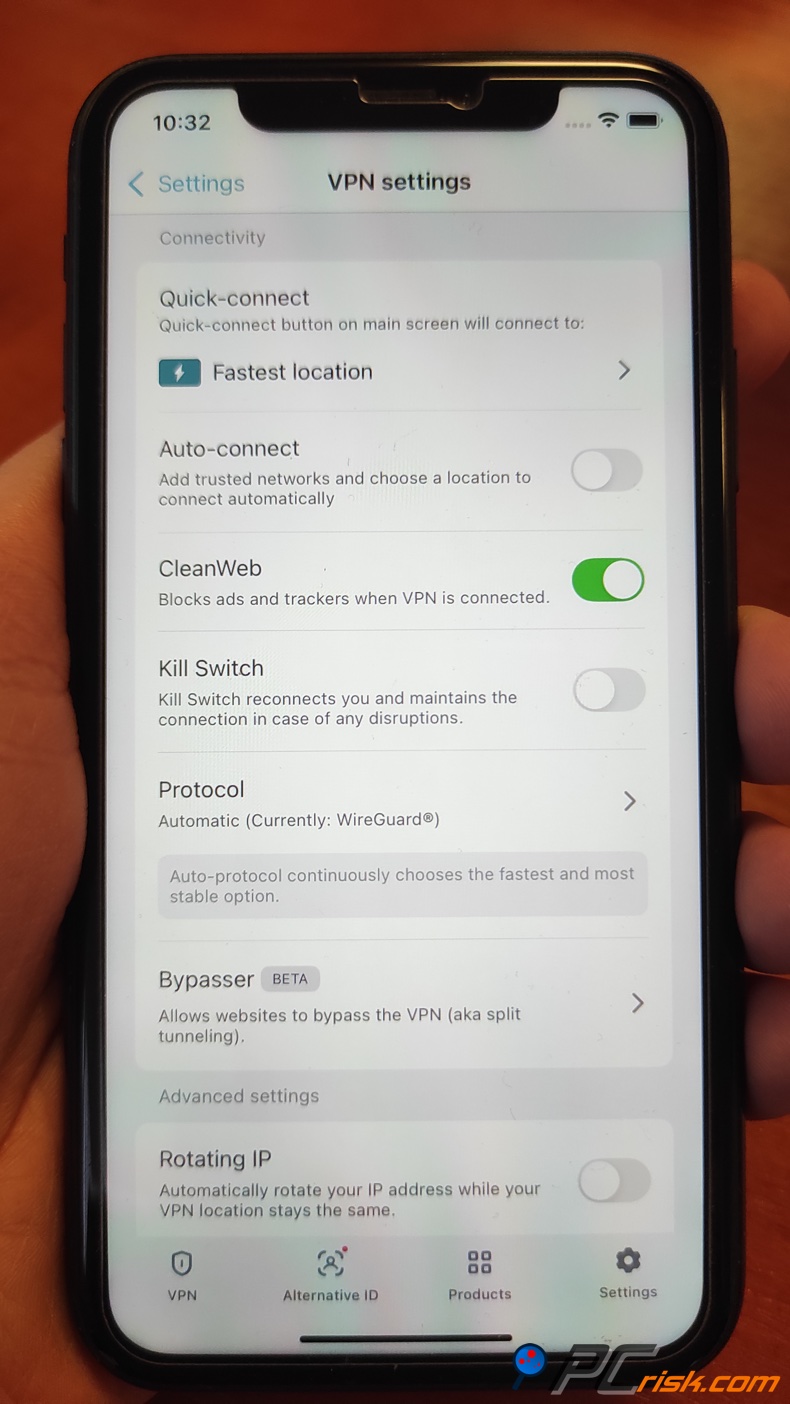 Surfshark voor iOS CleanWeb