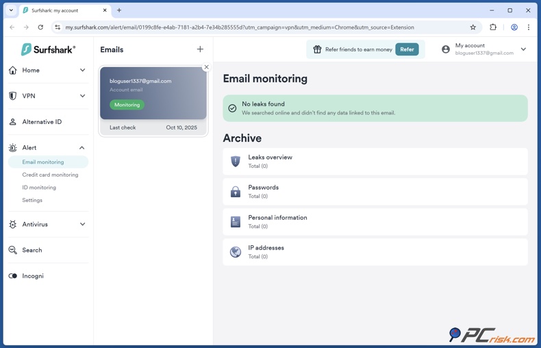 Surfshark VPN Monitoring van datalekken