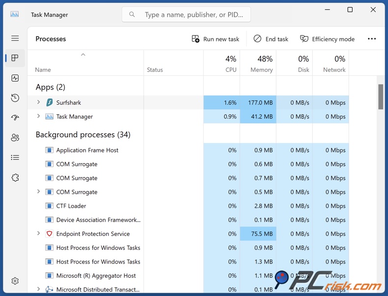 Surfshark VPN gebruik van desktopbronnen