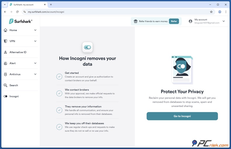 Surfshark Incogni-pagina