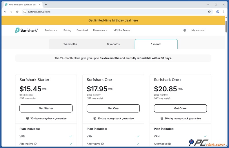 Surfshark VPN maandelijkse prijs