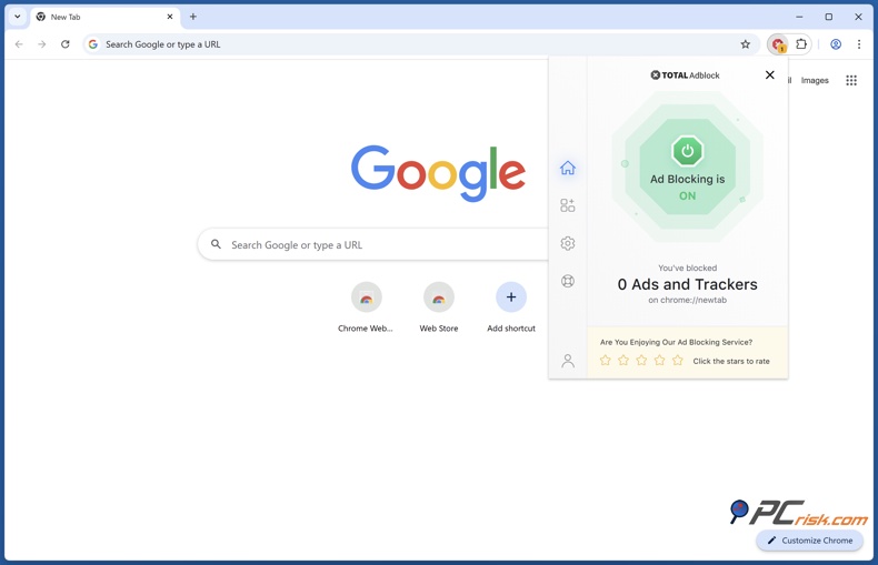 Total Adblock uitbreidingsmenu