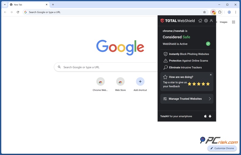 Total Webshield uitbreidingsmenu