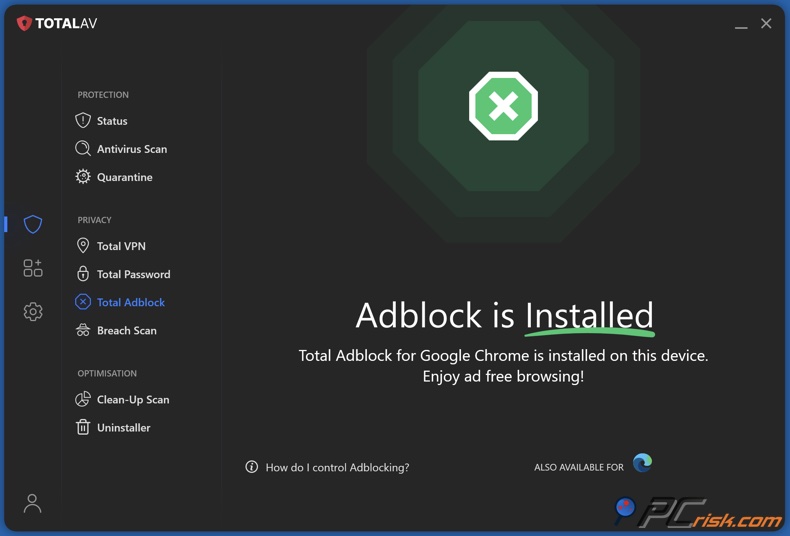 Total Adblock sectie in Total AV