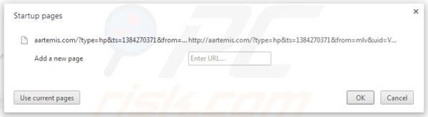 Verwijder Aartemis als Google Chrome startpagina