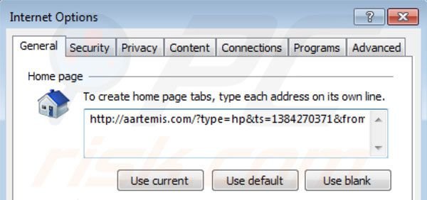 Verwijder aartemis als Internet Explorer startpagina