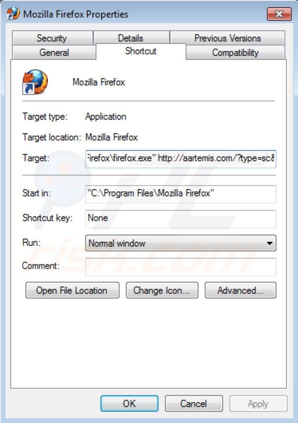 Verwijder Aartemis als doel van de Mozilla Firefox snekoppeling