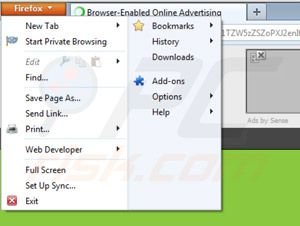 Verwijder Advertenties door Sense uit Mozilla Firefox stap 1