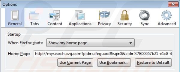 AVG Search verwijderen als Mozilla Firefox startpagina