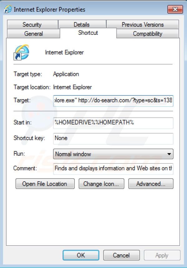 Do-search.com verwijderen als doel van de Internet  Explorer snelkoppeling