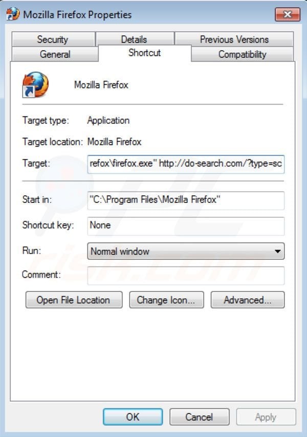 Do-search.com verwijderen als doel van de Mozilla Firefox snelkoppeling