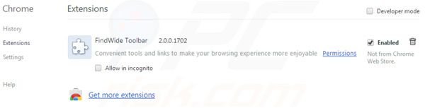 Verwijder findwide.com uit de Google Chrome extensies