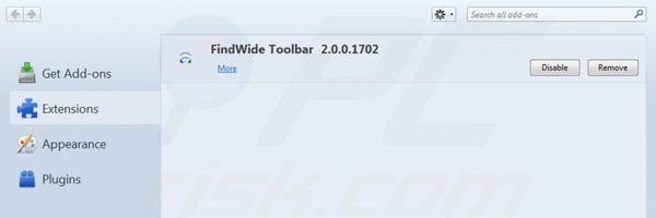 Verwijder findwide.com uit de Mozilla Firefox extensies