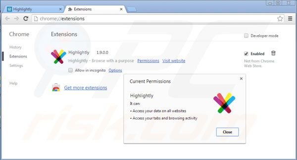 Verwijder Highlightly uit de Google Chrome extensies stap 2