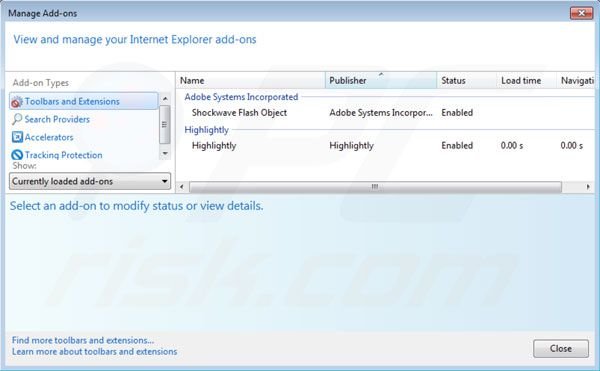 Verwijder Highlightly uit de Internet Explorer extensies stap 2