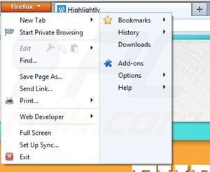 Verwijder Highlightly uit de Mozilla Firefox extensies stap 1