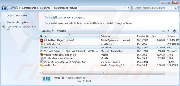 Hometab uninstall
