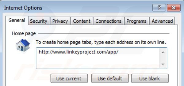 Verwijder linkey project als startpagina in Internet Explorer