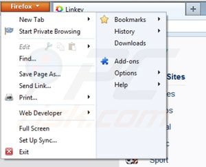 Verwijder Linkey uit Mozilla Firefox stap 1