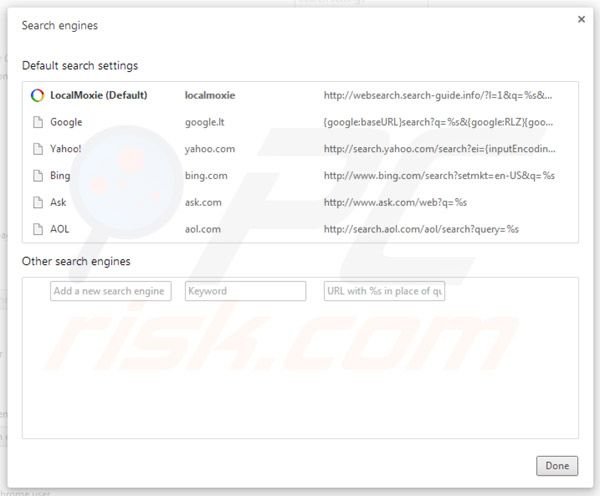 Localmoxie verwijderen als standaard zoekmachine in Google Chrome