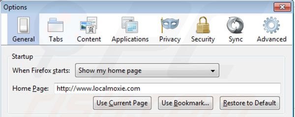 Localmoxie verwijderen als Mozilla Firefox startpagina