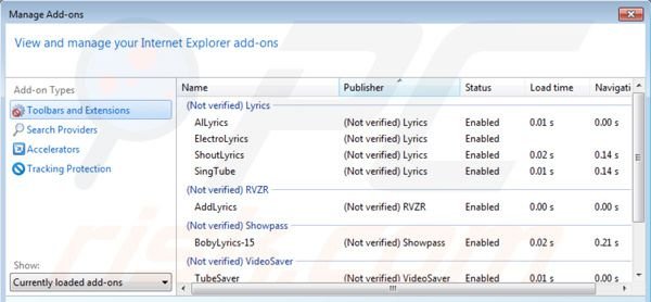 Lyrics virus verwijdering uit Internet Explorer stap 2