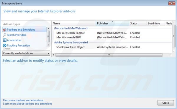 Verwijder Maxwebsearch.com uit de Internet Explorer extensies