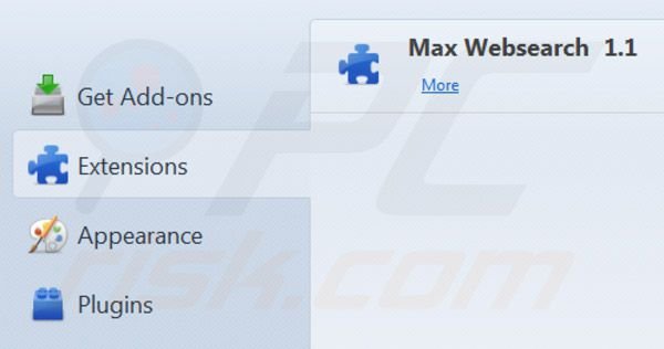 Verwijder maxwebsearch.com uit de Mozilla Firefox extensies