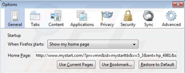 Verwijder mystart.com als startpagina in Mozilla Firefox 
