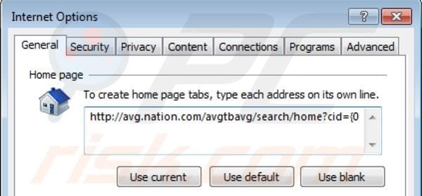 Nation search startpagina in Internet Explorer