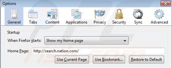 Nation search startpagina in Mozilla Firefox