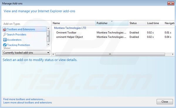 Verwijder search.ominent.com uit de Internet Explorer extensies