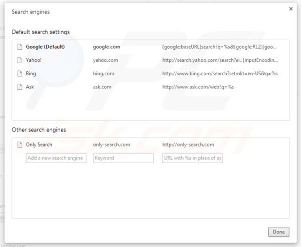 Only-search.com verwijderen uit Google Chrome standaard zoekmachine instellingen