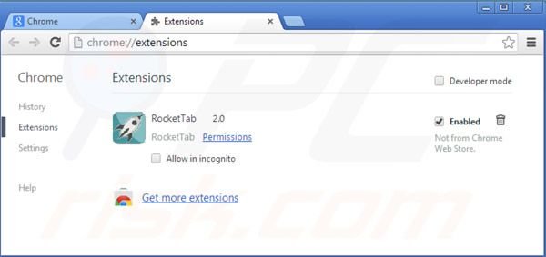Verwijder Rocket tab advertenties uit Google Chrome stap 2