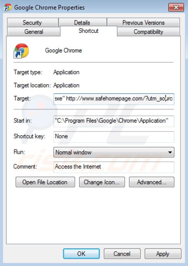 Safehomepage verwijdering uit Google Chrome