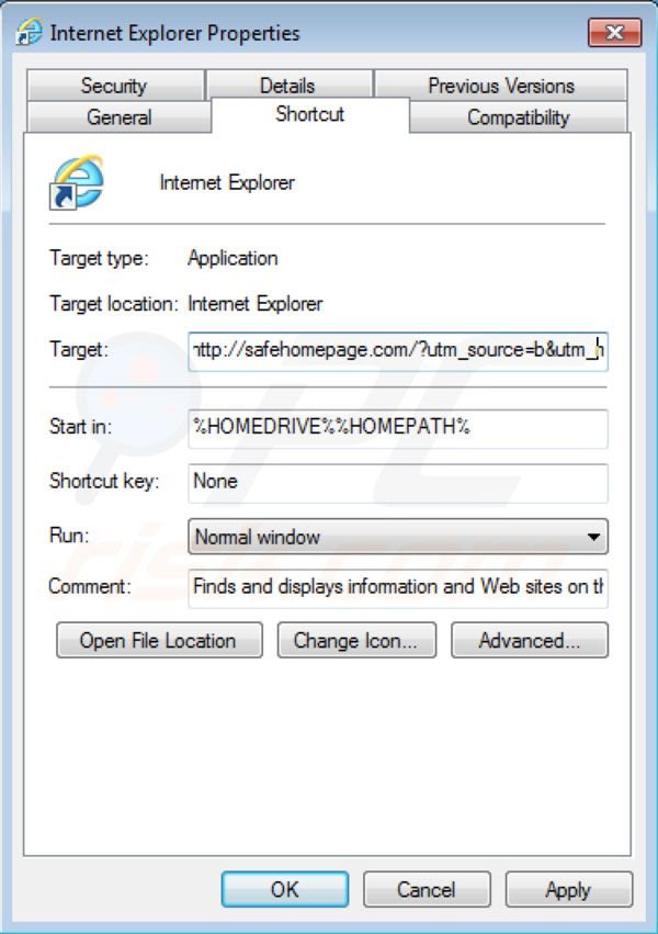 Safehomepage verwijdering uit Internet Explorer