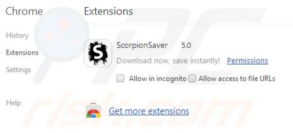 Scorpion Saver uit de Google Chrome extensies verwijderen stap 2