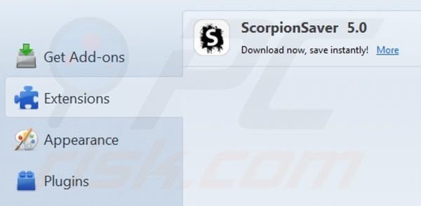 Scorpion Saver removal from Mozilla Firefox extensions step 2