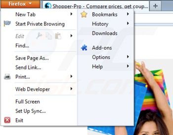 Verwijder Shopper pro uit Mozilla Firefox stap 1
