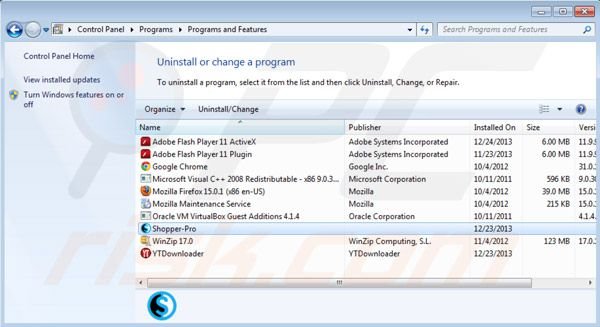 Shopper pro uninstall from Control Panel