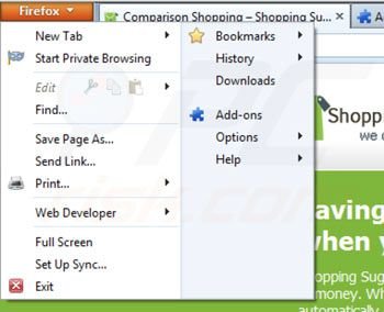 Verwijder Shopping suggestion uit Mozilla Firefox stap 1