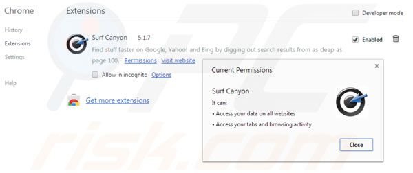 Verwijder Surf Canyon uit de Google Chrome extensies