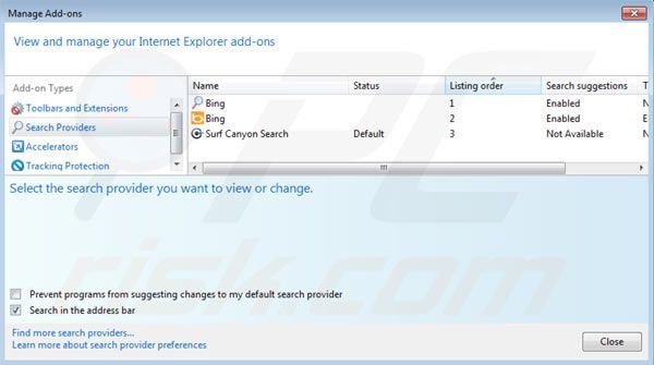 Verwijder Surf Canyon als standaard zoekmachine in Internet Explorer 