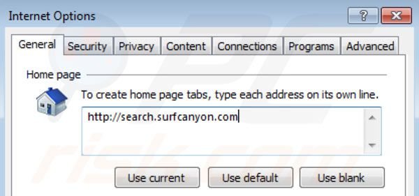 Verwijder Surf Canyon als startpagina in Internet Explorer 
