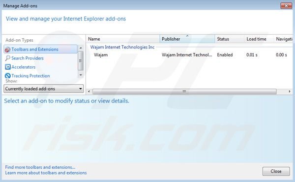 Verwijdering van Wajam advertenties uit Internet Explorer stap 2