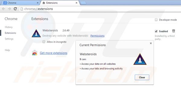 Verwijder Websteroids uit Google Chrome stap 2