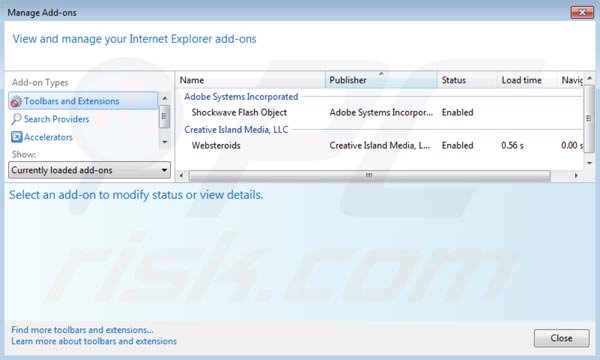 Websteroids verwijdering uit Internet Explorer stap 2