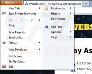 Verwijder Websteroids uit Mozilla Firefox stap 1