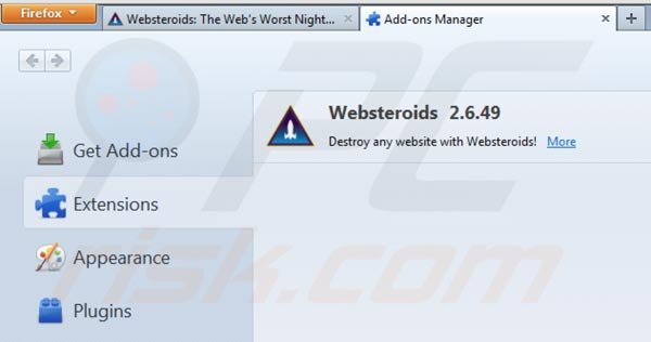 Verwijder Websteroids uit Mozilla Firefox stap 2