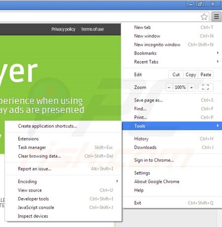 Verwijder ads by video player uit de Google Chrome extensies stap 1